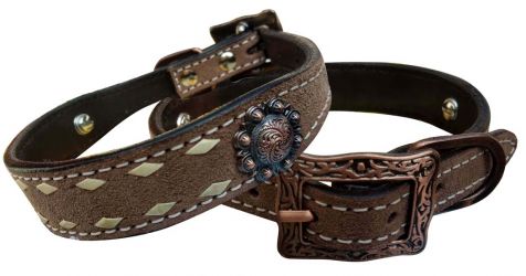 Showman Couture Rough Out leather dog collar with natural buckstitch trim